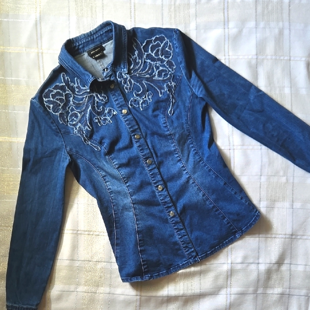 Miss Sixty Floral Denim Button-Up Shirt